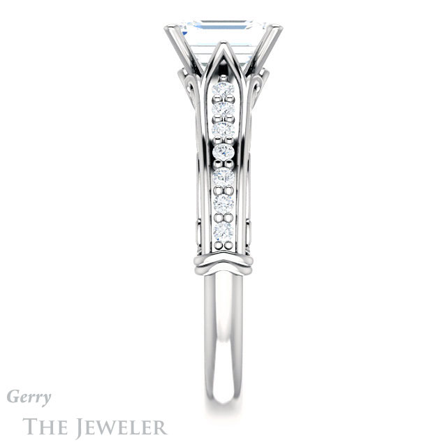 Emerald Cut Forever One Moissanite Engagement Ring #GTJ929-emerald-fb-w 3 Emerald Cut Forever Brilliant Moissanite Engagement Ring #GTJ929-emerald-fb-w