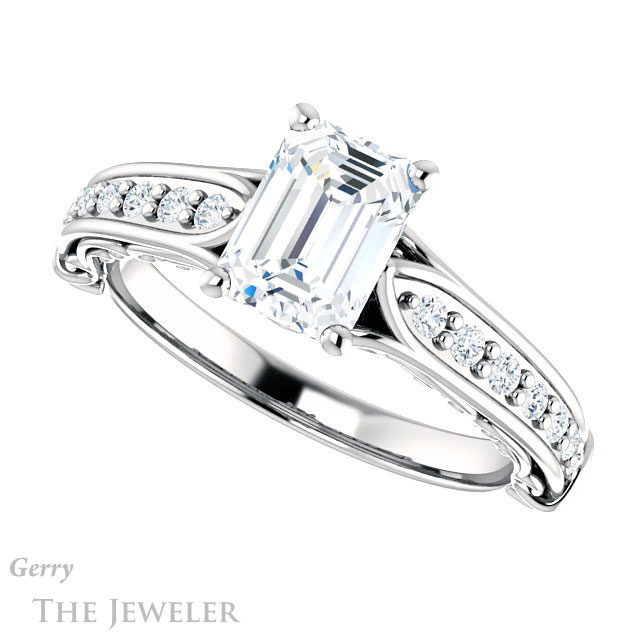 Emerald Cut Forever One Moissanite Engagement Ring #GTJ929-emerald-fb-w 5 Emerald Cut Forever Brilliant Moissanite Engagement Ring #GTJ929-emerald-fb-w