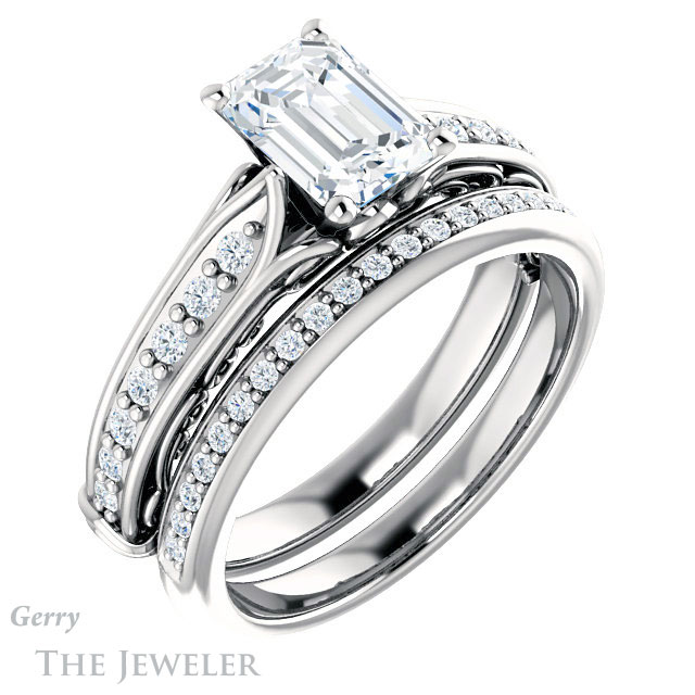 Emerald Cut Forever One Moissanite Engagement Ring #GTJ929-emerald-fb-w 6 Emerald Cut Forever Brilliant Moissanite Engagement Ring #GTJ929-emerald-fb-w