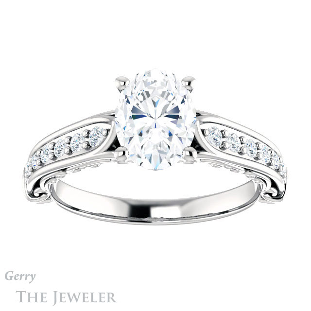 Oval Shaped Forever One Moissanite Engagement Ring #GTJ929-oval-fo-w