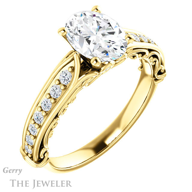 Oval Shaped Forever One Moissanite Engagement Ring #GTJ929-oval-fo-y 4 Oval Shaped Forever One Moissanite Engagement Ring #GTJ929-oval-fo-y