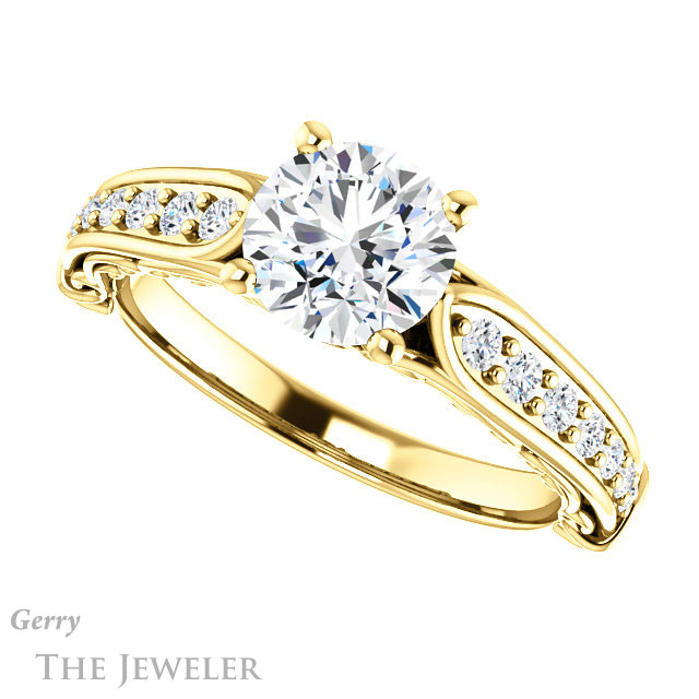 Round Cut Forever One Moissanite Engagement Ring #GTJ929-round-fo-y