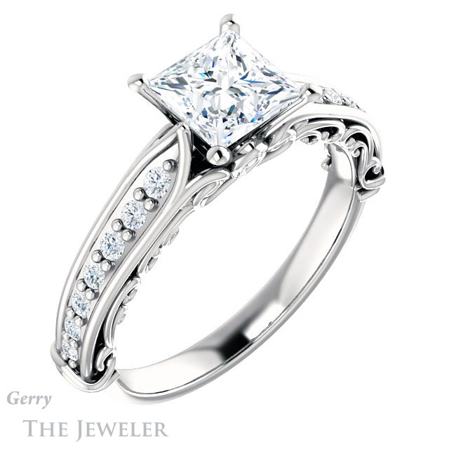 Princess Cut Forever One Moissanite Engagement Ring #GTJ929-square-fo-w