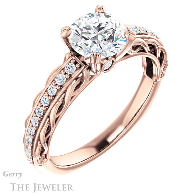 Round Cut Forever One Moissanite Engagement Ring #GTJ930-round-fo-r 4 Round Cut Forever One Moissanite Engagement Ring #GTJ930-round-fo-r