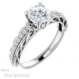 Round Cut Forever One Moissanite Engagement Ring #GTJ930-round-fo-w