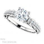 Round Cut Forever One Moissanite Engagement Ring #GTJ930-round-fo-w