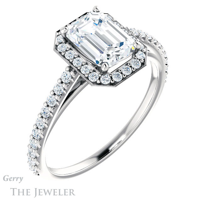 Emerald Cut Forever Brilliant Moissanite Engagement Ring #GTJ932-emerald-fb-w