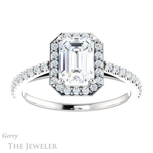 Emerald Cut Forever Brilliant Moissanite Engagement Ring #GTJ932-emerald-fb-w