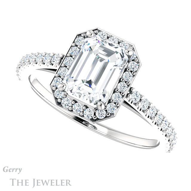Emerald Cut Forever Brilliant Moissanite Engagement Ring #GTJ932-emerald-fb-w