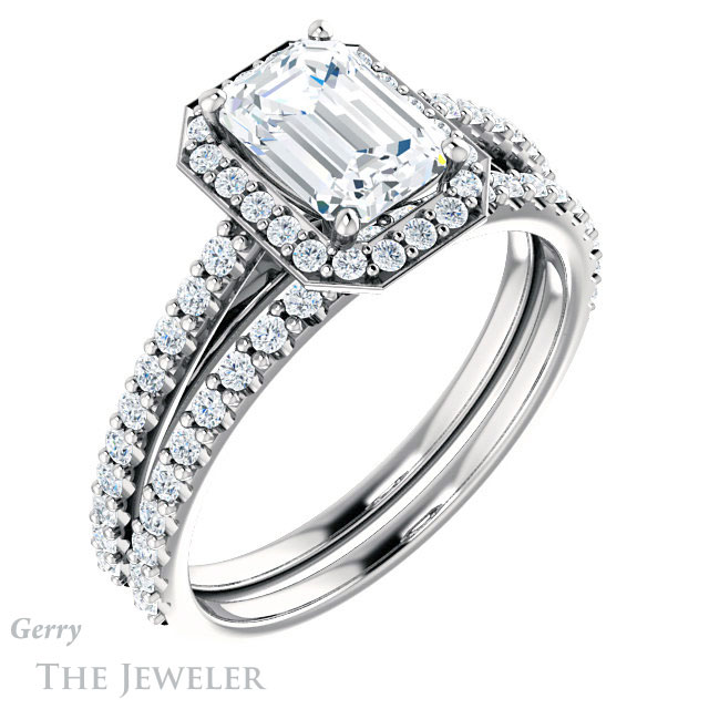 Emerald Cut Forever Brilliant Moissanite Engagement Ring #GTJ932-emerald-fb-w