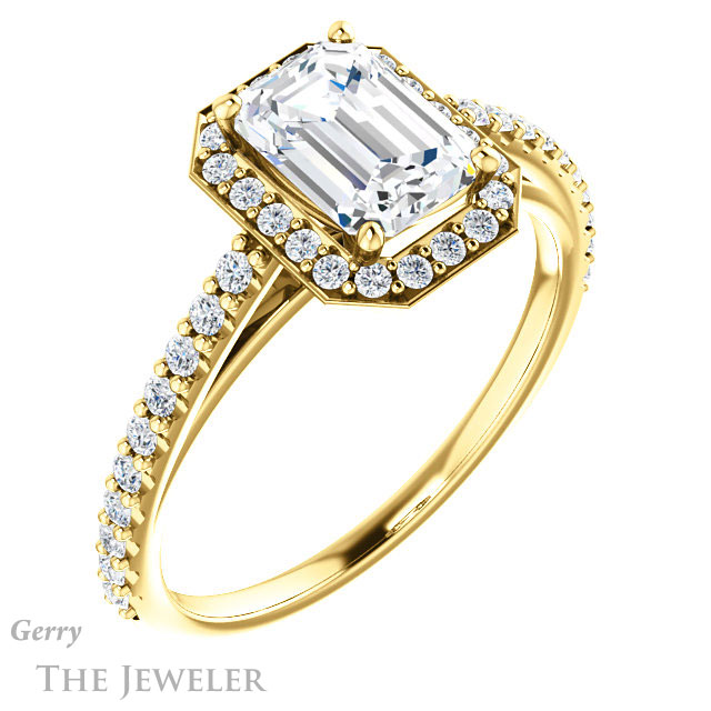 Emerald Cut Forever One Moissanite Engagement Ring #GTJ932-emerald-fb-y 4 Emerald Cut Forever Brilliant Moissanite Engagement Ring #GTJ932-emerald-fb-y