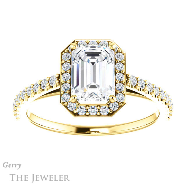 Emerald Cut Forever One Moissanite Engagement Ring #GTJ932-emerald-fb-y 1 Emerald Cut Forever Brilliant Moissanite Engagement Ring #GTJ932-emerald-fb-y