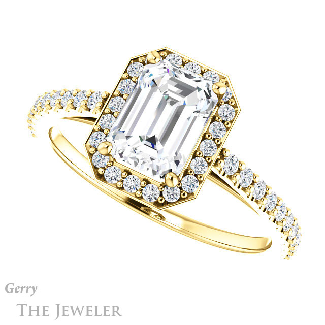 Emerald Cut Forever One Moissanite Engagement Ring #GTJ932-emerald-fb-y 5 Emerald Cut Forever Brilliant Moissanite Engagement Ring #GTJ932-emerald-fb-y
