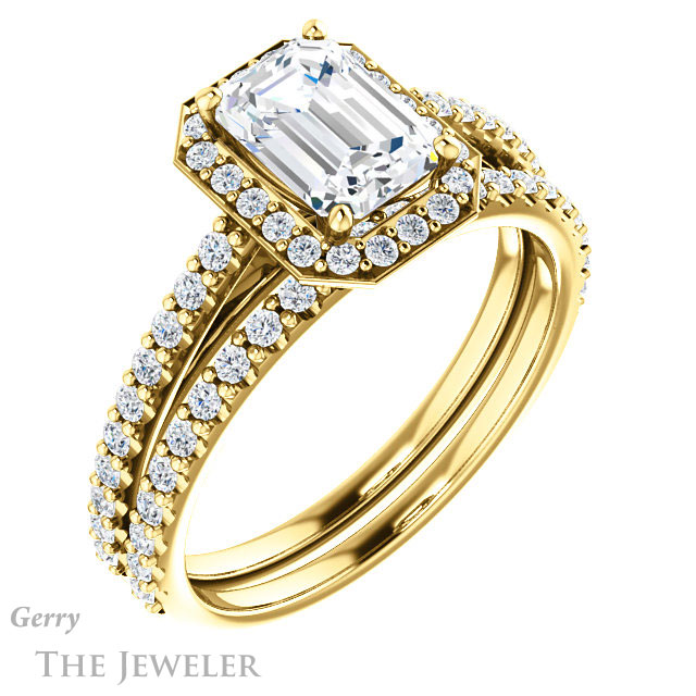 Emerald Cut Forever One Moissanite Engagement Ring #GTJ932-emerald-fb-y 6 Emerald Cut Forever Brilliant Moissanite Engagement Ring #GTJ932-emerald-fb-y