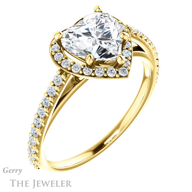 Heart Shaped Forever One Moissanite Engagement Ring #GTJ932-heart-fb-y 4 Heart Shaped Forever Brilliant Moissanite Engagement Ring #GTJ932-heart-fb-y