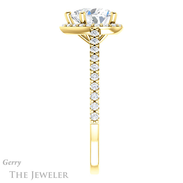 Heart Shaped Forever One Moissanite Engagement Ring #GTJ932-heart-fb-y 3 Heart Shaped Forever Brilliant Moissanite Engagement Ring #GTJ932-heart-fb-y