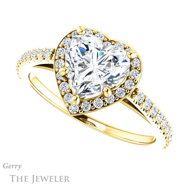 Heart Shaped Forever One Moissanite Engagement Ring #GTJ932-heart-fb-y 5 Heart Shaped Forever Brilliant Moissanite Engagement Ring #GTJ932-heart-fb-y