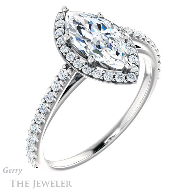 Marquise Cut Forever One Moissanite Engagement Ring #GTJ932-marquise-fb-w 4 Marquise Cut Forever Brilliant Moissanite Engagement Ring #GTJ932-marquise-fb-w
