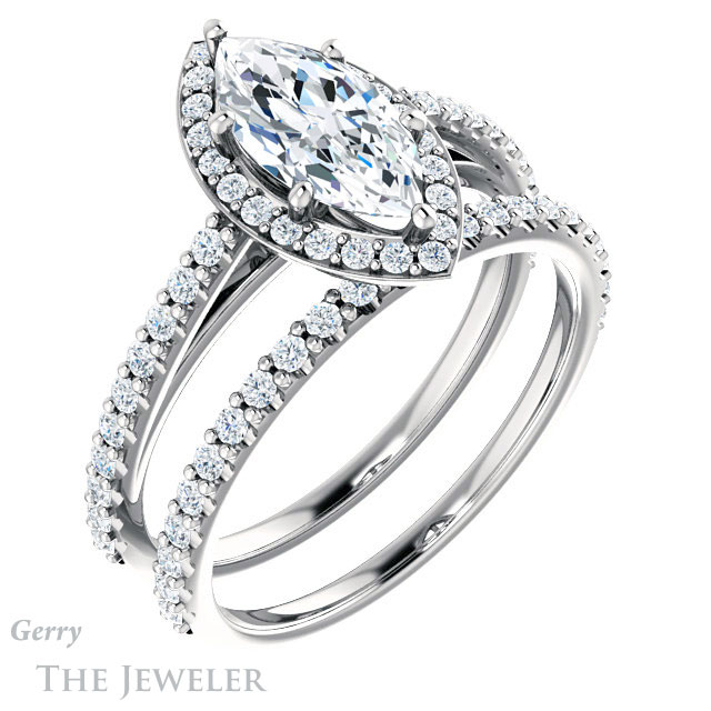 Marquise Cut Forever One Moissanite Engagement Ring #GTJ932-marquise-fb-w 6 Marquise Cut Forever Brilliant Moissanite Engagement Ring #GTJ932-marquise-fb-w