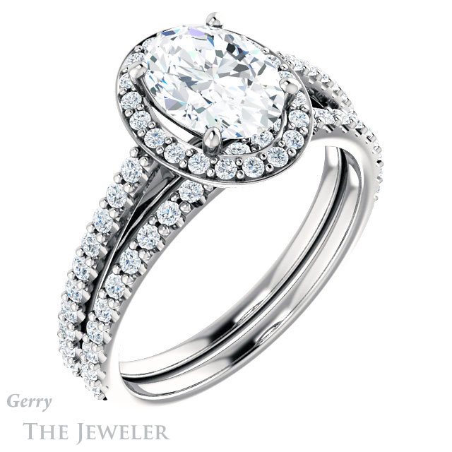 Oval Shaped Forever One Moissanite Engagement Ring #GTJ932-oval-fo-w