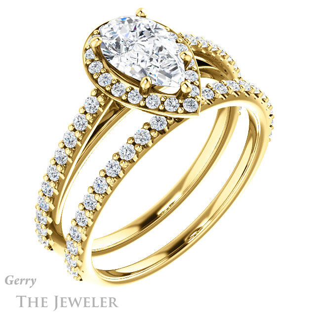 Pear Shaped Forever Brilliant Moissanite Engagement Ring #GTJ932-pear-fb-y