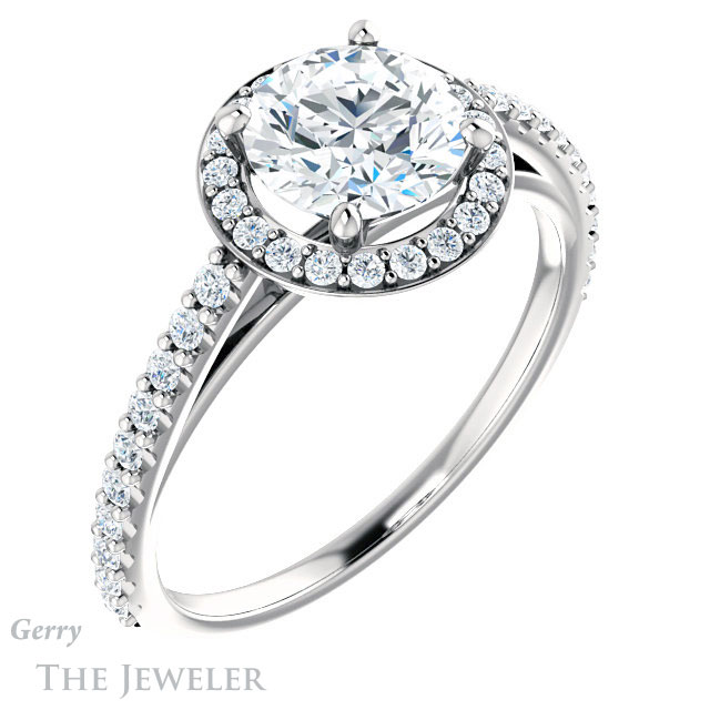 Round Cut Forever One Moissanite Engagement Ring #GTJ932-round-fo-w 4 Round Cut Forever One Moissanite Engagement Ring #GTJ932-round-fo-w
