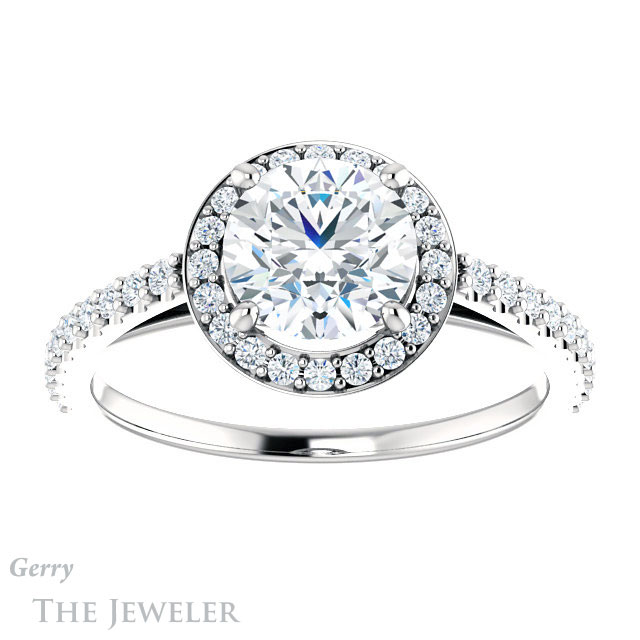 Round Cut Forever One Moissanite Engagement Ring #GTJ932-round-fo-w 1 Round Cut Forever One Moissanite Engagement Ring #GTJ932-round-fo-w