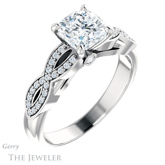 Cushion Cut Forever One Moissanite Engagement Ring #GTJ933-cushion-fo-w 4 Cushion Cut Forever One Moissanite Engagement Ring #GTJ933-cushion-fo-w