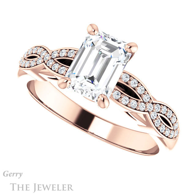 Emerald Cut Forever Brilliant Moissanite Engagement Ring #GTJ933-emerald-fb-r