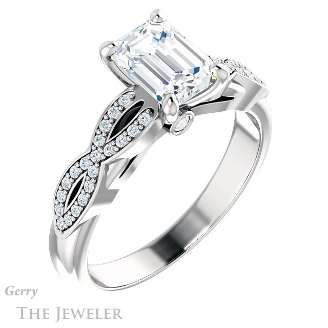 Emerald Cut Forever One Moissanite Engagement Ring #GTJ933-emerald-fb-w 4 Emerald Cut Forever Brilliant Moissanite Engagement Ring #GTJ933-emerald-fb-w