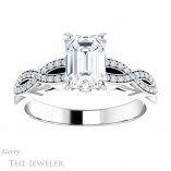 Emerald Cut Forever One Moissanite Engagement Ring #GTJ933-emerald-fb-w 1 Emerald Cut Forever Brilliant Moissanite Engagement Ring #GTJ933-emerald-fb-w