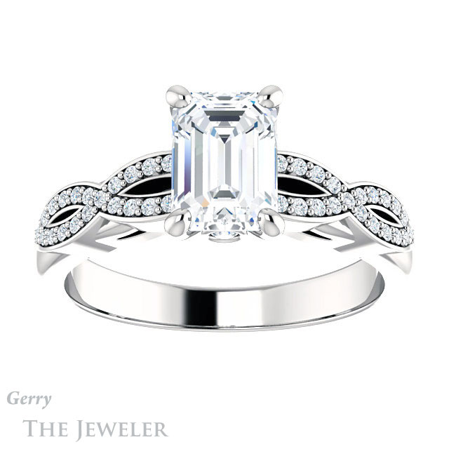 Emerald Cut Forever One Moissanite Engagement Ring #GTJ933-emerald-fb-w 1 Emerald Cut Forever Brilliant Moissanite Engagement Ring #GTJ933-emerald-fb-w
