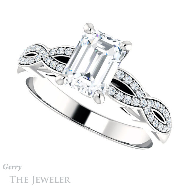 Emerald Cut Forever One Moissanite Engagement Ring #GTJ933-emerald-fb-w 5 Emerald Cut Forever Brilliant Moissanite Engagement Ring #GTJ933-emerald-fb-w