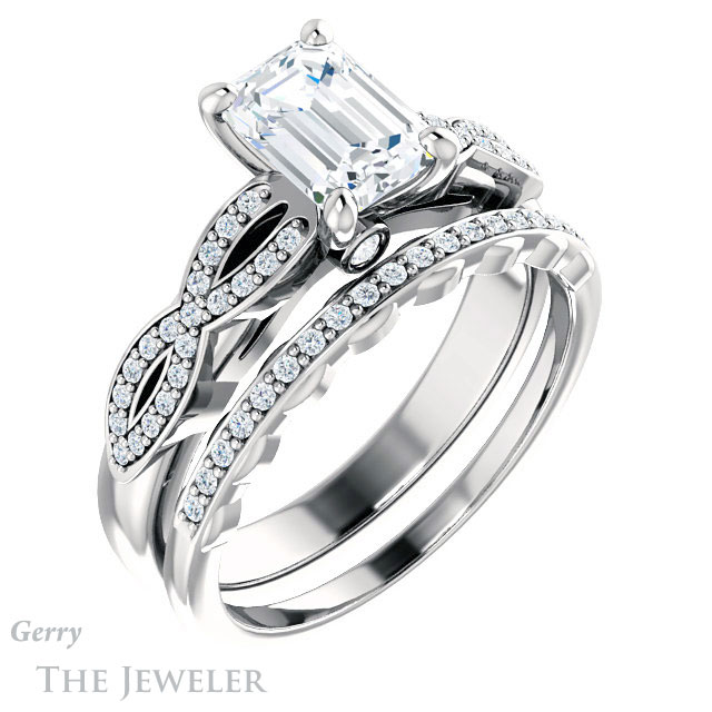 Emerald Cut Forever One Moissanite Engagement Ring #GTJ933-emerald-fb-w 6 Emerald Cut Forever Brilliant Moissanite Engagement Ring #GTJ933-emerald-fb-w