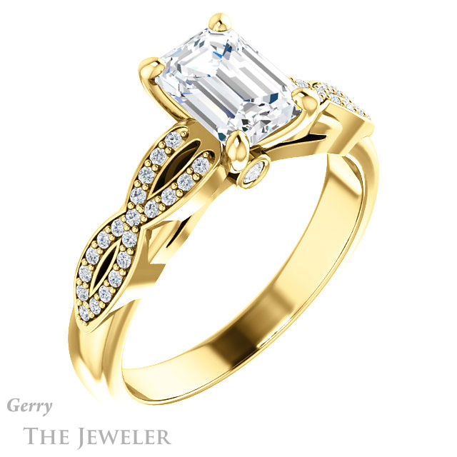 Emerald Cut Forever Brilliant Moissanite Engagement Ring #GTJ933-emerald-fb-y