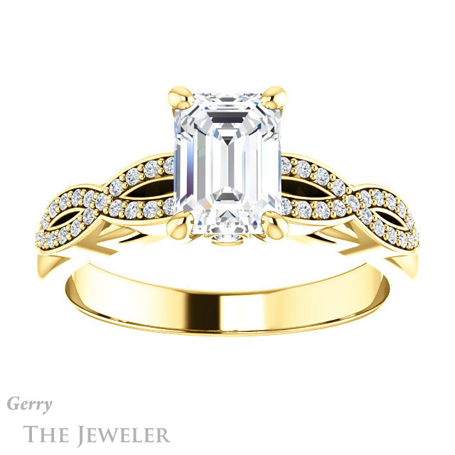 Emerald Cut Forever Brilliant Moissanite Engagement Ring #GTJ933-emerald-fb-y