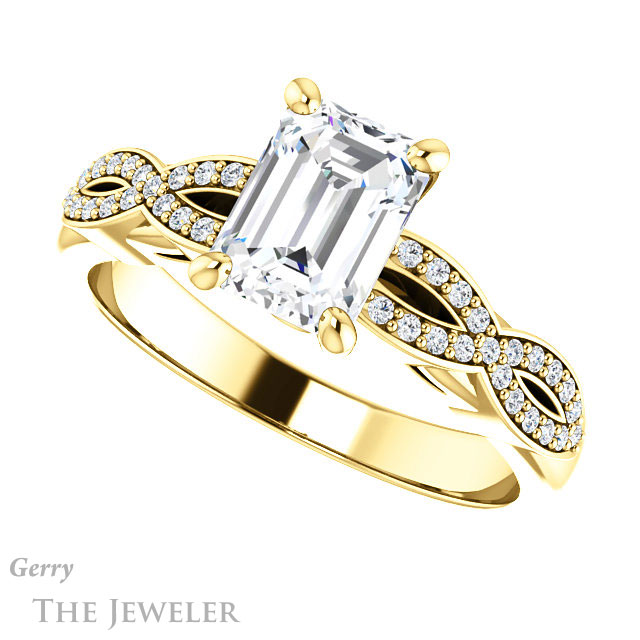 Emerald Cut Forever Brilliant Moissanite Engagement Ring #GTJ933-emerald-fb-y