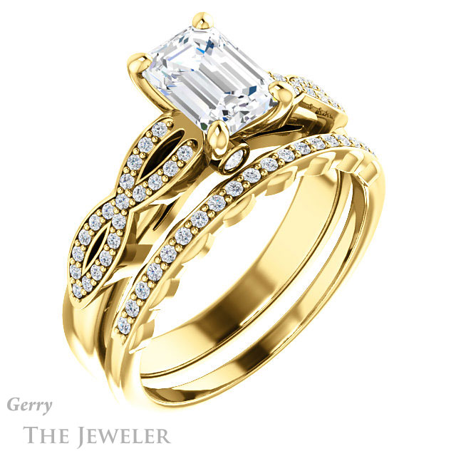 Emerald Cut Forever Brilliant Moissanite Engagement Ring #GTJ933-emerald-fb-y