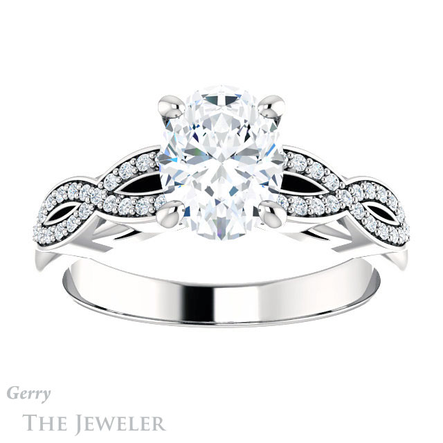 Oval Shaped Forever One Moissanite Engagement Ring #GTJ933-oval-fo-w