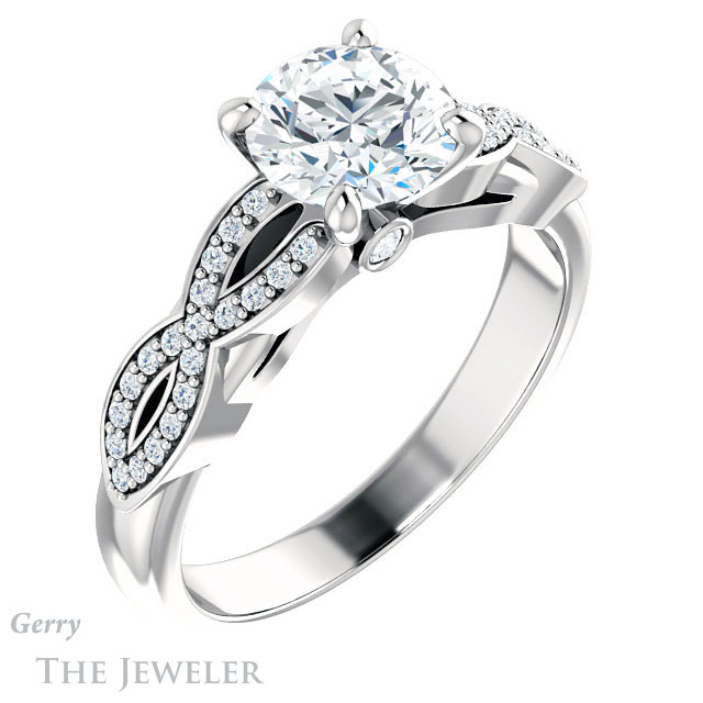 Round Cut Forever One Moissanite Engagement Ring #GTJ933-round-fo-w