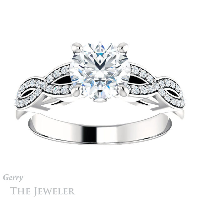 Round Cut Forever One Moissanite Engagement Ring #GTJ933-round-fo-w