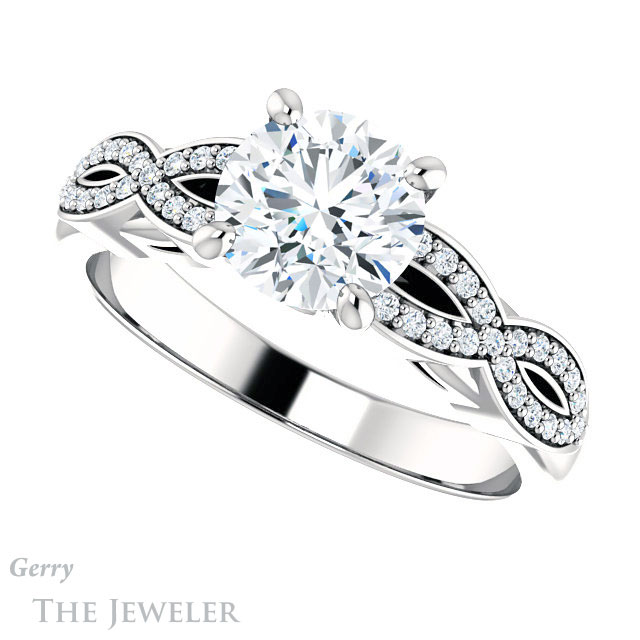 Round Cut Forever One Moissanite Engagement Ring #GTJ933-round-fo-w