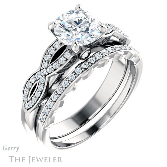 Round Cut Forever One Moissanite Engagement Ring #GTJ933-round-fo-w