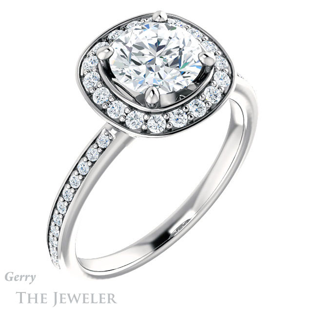 Round Cut Forever One Moissanite Engagement Ring #GTJ934-round-fo-w | Gerry The Jeweler Round Cut Forever One Moissanite Engagement Ring #GTJ934-round-fo-w
