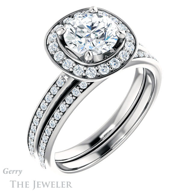 Round Cut Forever One Moissanite Engagement Ring #GTJ934-round-fo-w | Gerry The Jeweler Round Cut Forever One Moissanite Engagement Ring #GTJ934-round-fo-w