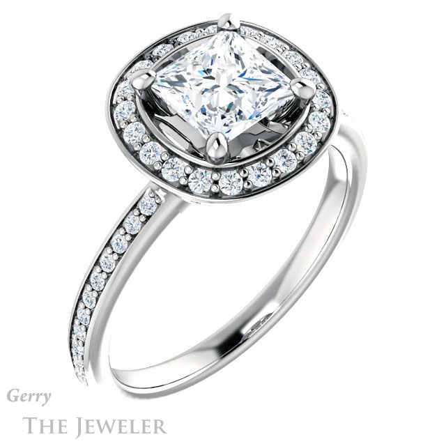 Princess Cut Forever One Moissanite Engagement Ring #GTJ934-square-fo-w | Gerry The Jeweler Princess Cut Forever One Moissanite Engagement Ring #GTJ934-square-fo-w