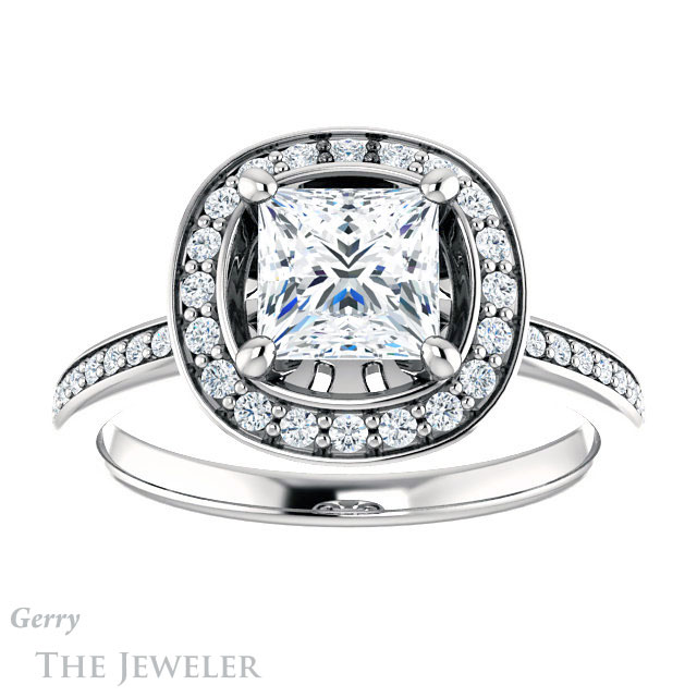 Princess Cut Forever One Moissanite Engagement Ring #GTJ934-square-fo-w | Gerry The Jeweler Princess Cut Forever One Moissanite Engagement Ring #GTJ934-square-fo-w