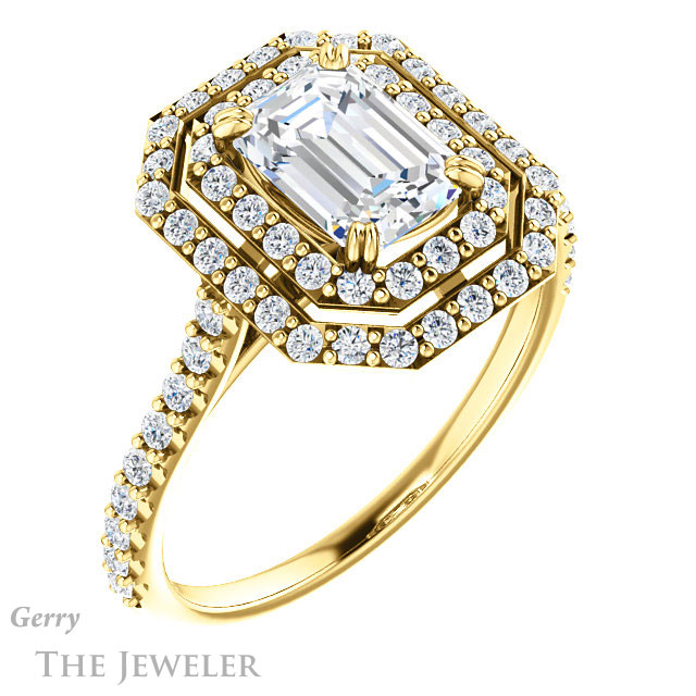 Emerald Cut Forever Brilliant Moissanite Engagement Ring #GTJ935-emerald-fb-y