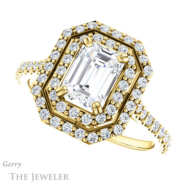 Emerald Cut Forever Brilliant Moissanite Engagement Ring #GTJ935-emerald-fb-y
