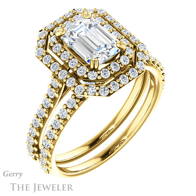 Emerald Cut Forever Brilliant Moissanite Engagement Ring #GTJ935-emerald-fb-y
